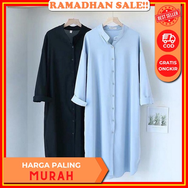Baju Wanita Model Long Tunik Terbaru 2023 Shella Tunik Jumbo Bahan Crinkle Pakaian Muslim Wanita Kek