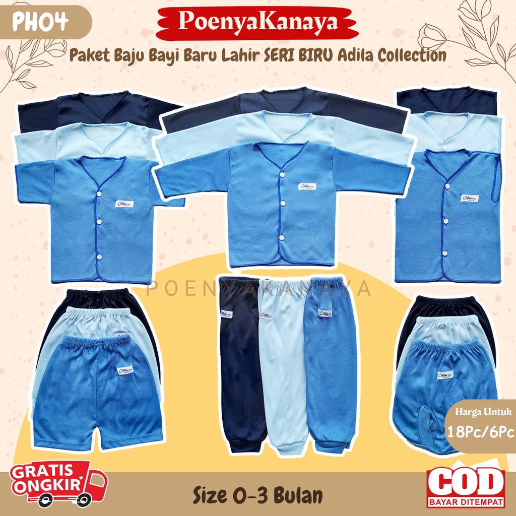 Paket 18pcs Baju Bayi Baru Lahir Seri BIRU Adila Collection Newborn 0-6 Bulan PH04