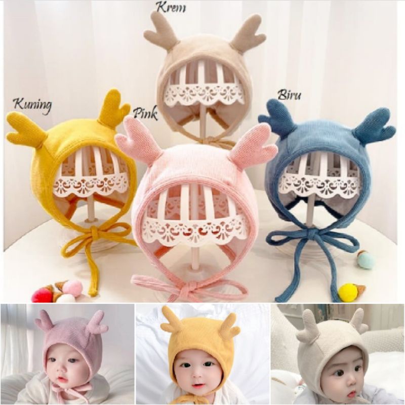 Topi Kupluk bayi bahan cotton katun premium telinga tanduk Rusa