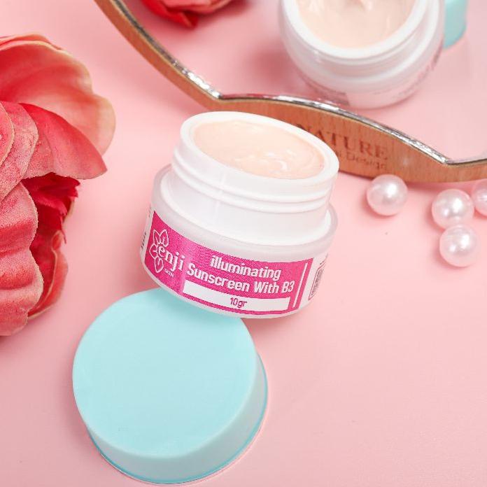⅍ SUNSCREEN ILUMINATING B3" ENJI SKINCARE/ cream siang membuat glowing anti acne dengan SPF 30  ✈
