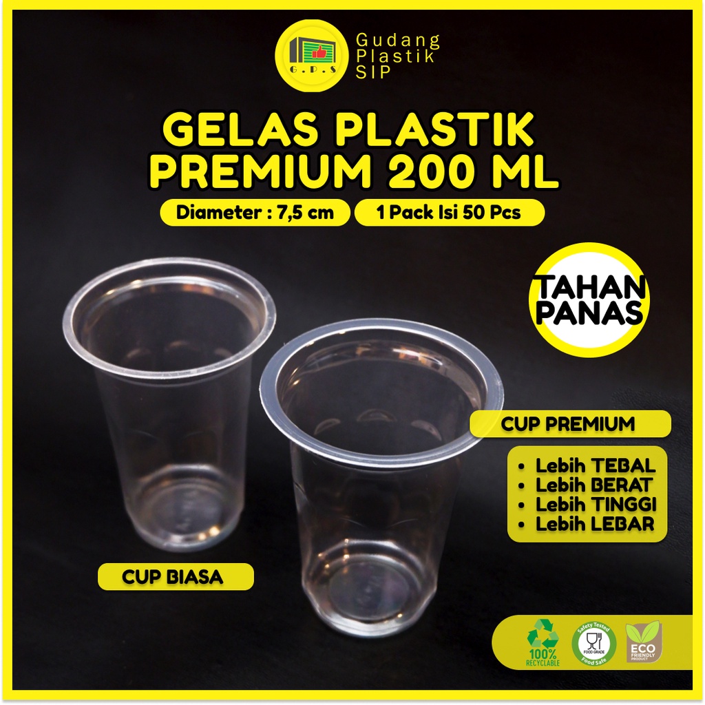 Gelas Cup Plastik PREMIUM Aqua Kopi 200ml (ISI 50) / Murah &amp; Higenis