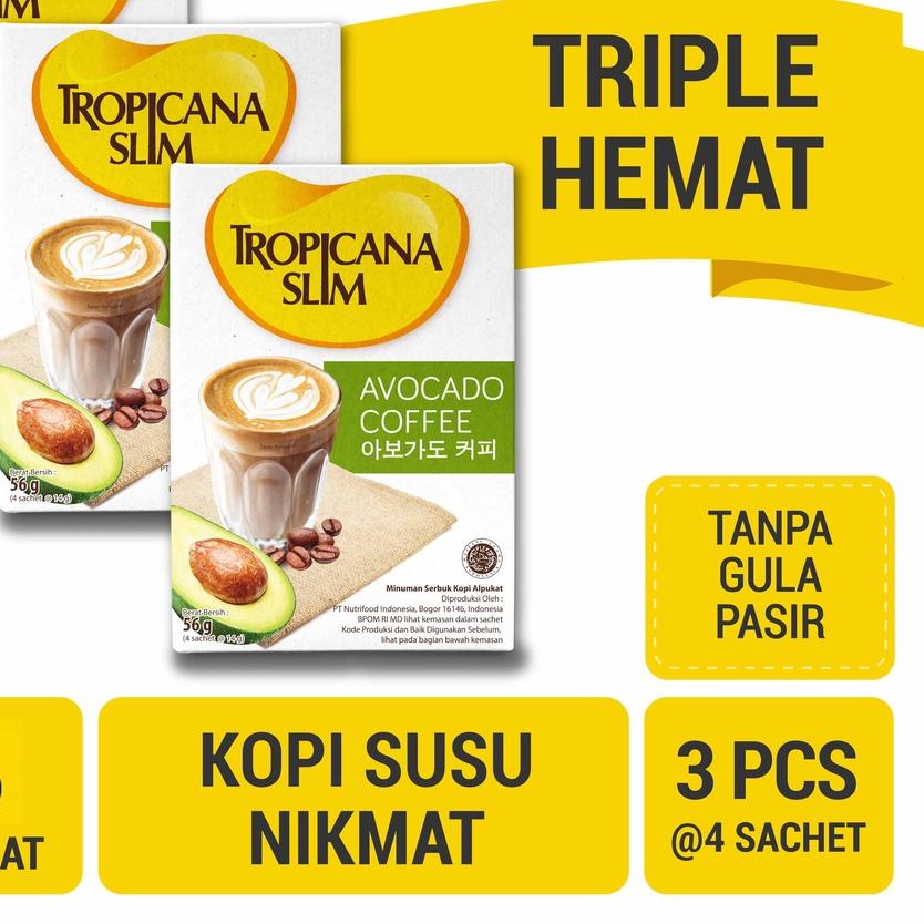 

℗ Triple Pack - Tropicana Slim Avocado Coffee 4 Sachet - Kopi Susu Nikmat Bebas Gula Pasir ☀
