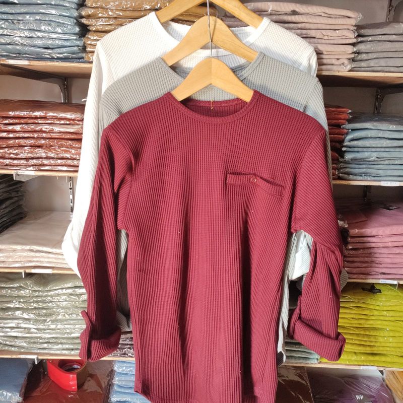 Kaos Wafer Oval Lengan Panjang / Waffle Blouse Long-Sleeve / Kaos Polos Lengan Panjang