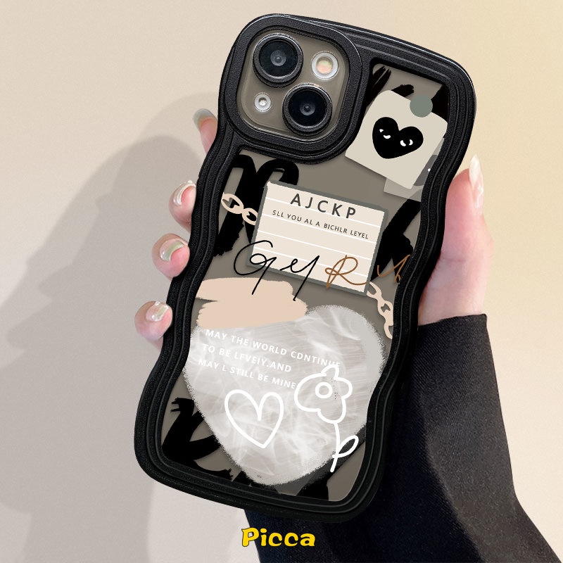 IPHONE Ins Casing Graffiti Kompatibel Untuk Iphone11 14 13 12 Pro Max 7plus 8plus 6 6s 8-7 Plus XR X XS Max 14Plus SE 2020 Lucu Cinta Hati Comme des Garcons Cases Lembut TPU Case