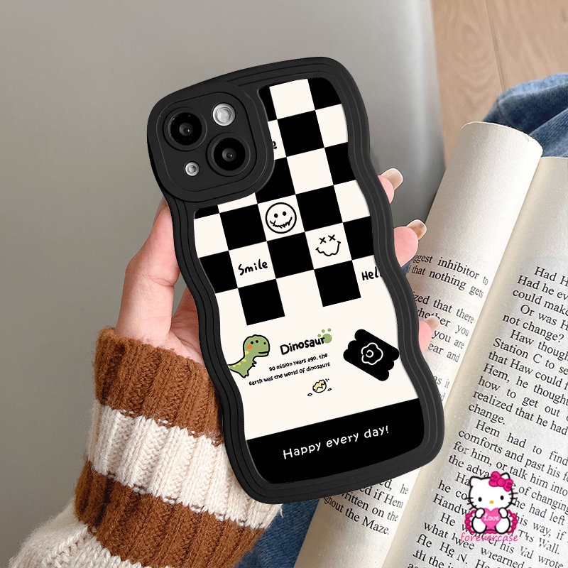 Case Papan Catur Smiley Lucu Redmi10 9 9C 10C A1+9T A1 10A 9A 9C NFC Redmi Note 9 10 11 8 9s 10s 11Pro 10Pro Max PO CO M3 X3 NFC Mi 11T Pro Lembut Kartun Dinasour Wavy Edge Sarung