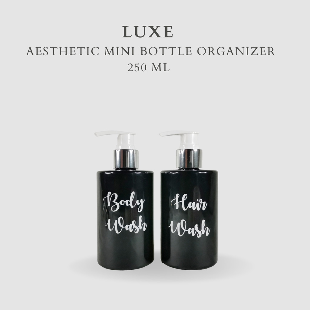 PREMIUM LUXE Botol MINI HITAM Label Putih 250 ml  Aesthetic Bottle Refill | Botol refill sabun /botol refill sabun/ botol isi ulang/botol sabun refill/botol sabun/botol pump/botol anak/bathroom organizer/bathroom amenities