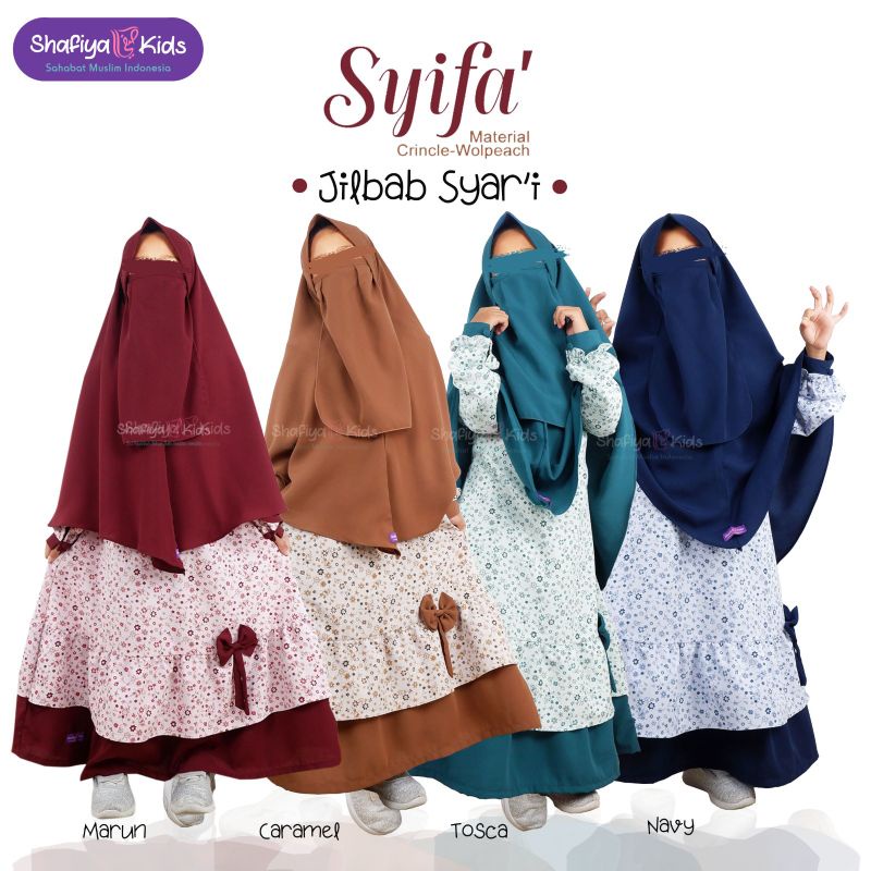 READY STOK SYIFA set gamis syar'i matt crincle print original by Shafiya Kids
