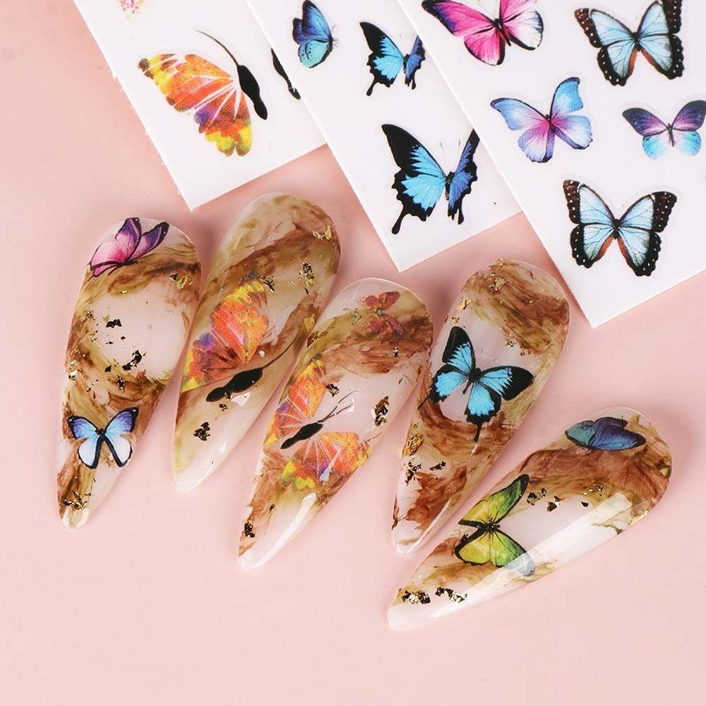 MXBEAUTY Stiker Kuku Kupu-Kupu Warna-Warni Fashion Jepang Ins Style Self Adhesive Nail Art Dekorasi