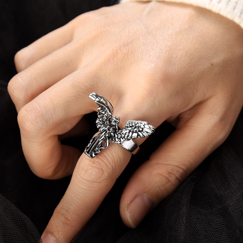 Vintage Adjustable Open Angel Ring/Kepribadian Logam Cincin Jari Indah/Trendy Unisex Sayap Malaikat Rings Perhiasan Pesta