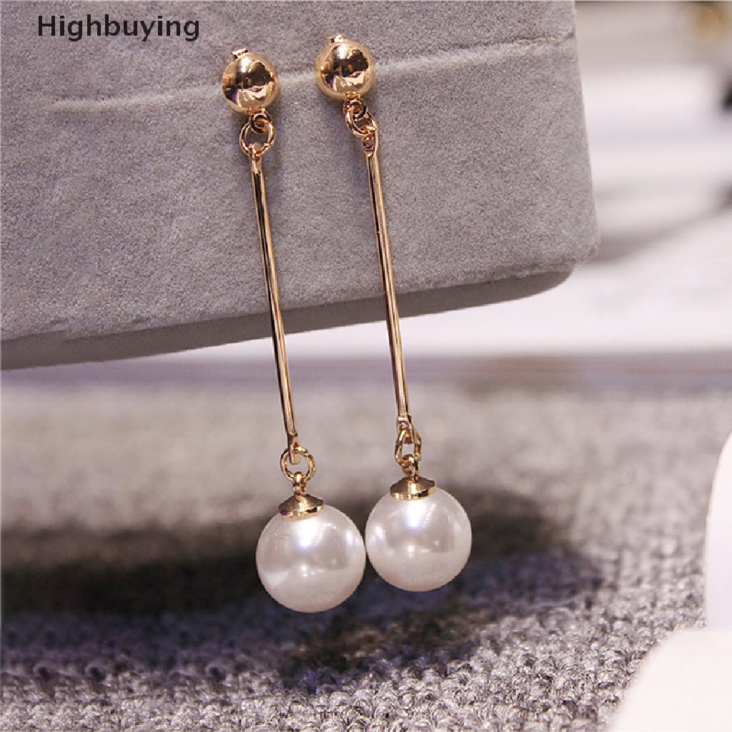 Hbid Long flow Artificial Pearl Earrings Anting Wanita Perhiasan Anting Mutiara Glory