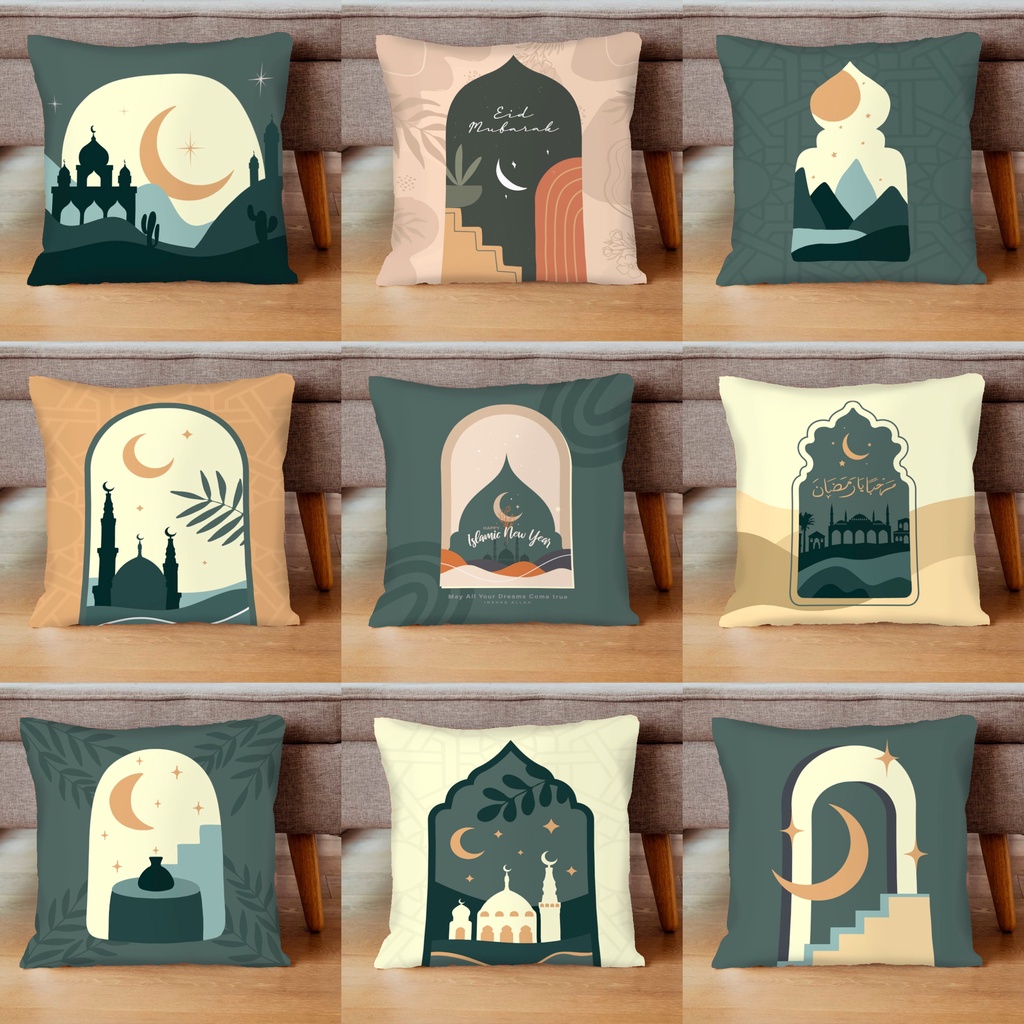COVER SARUNG Bantal Sofa Print Motif Boho Ramadhan Idul Fitri Lebaran Ramadan Eid Mubarak Aesthetic 45x45 cm Minimalis Estetik - Pusat Kado Murah