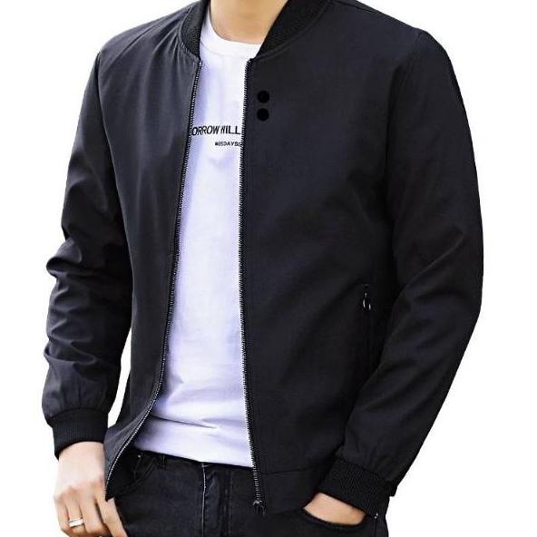 ✸ JAKET PRIA / JAKETParasut Pria Hitam / Jaket BOMBER Polos Prasut Hitam Navy Ukuran M L XL XXL ☛