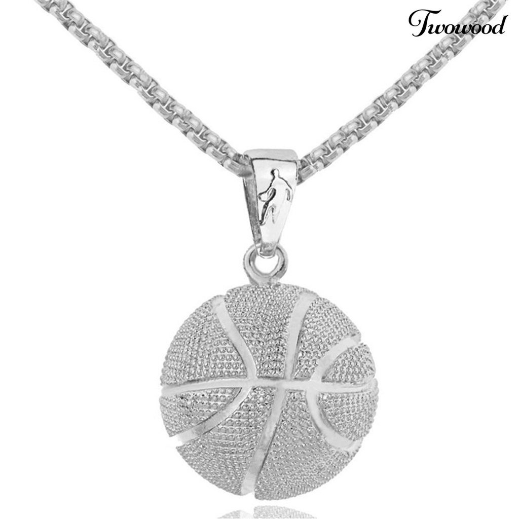 Twowood Pria Kalung Geometris Bulat Hollow Bola Memorial Electroplating Dress Up Stainless Steel Laki Basket Liontin Kalung Olahraga Perhiasan