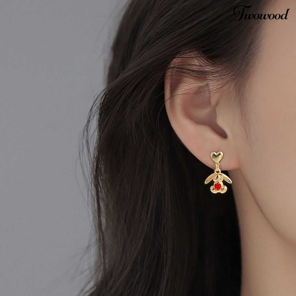 Twowood 1pasang Ladies Earrings Indah Halus Kompak Ringan Mewah Kepribadian Pakaian Sehari-Hari Paduan Kelinci Bertelinga Besar Dengan Zirkonia Anting Wanita Aksesoris Pesta