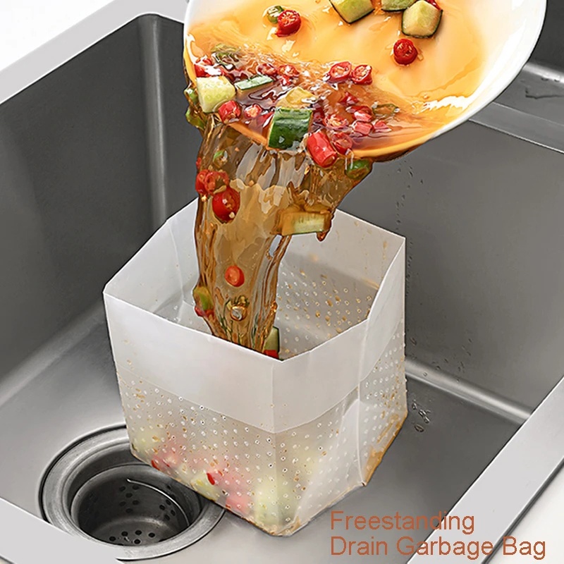 1 /10Pcs Kantong Filter Sisa Makanan Wastafel Wadah Saluran Cuci Buah Sayur Praktis Aksesoris Dapur Harian Sekali Pakai Kantong Saringan Yang Didukung Sendiri