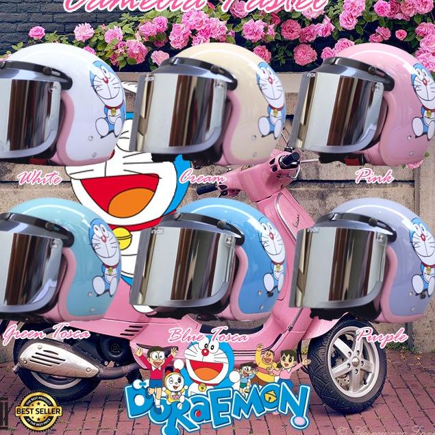 Terlaris dan Termurah!! HELM BOGO CAMELIA PASTEL DORAEMON DEWASA KACA DATAR SILVER »nui»