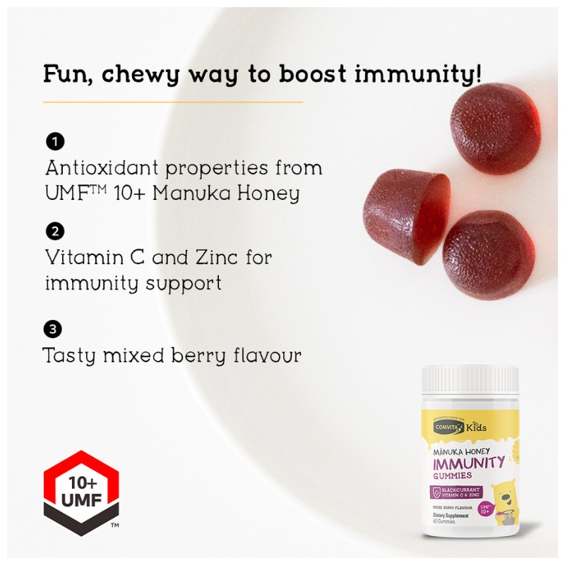 Comvita Kids Manuka Honey Immunity Gummies 60s with UMF 10+  Vitamin Imunitas Tubuh Anak WHS