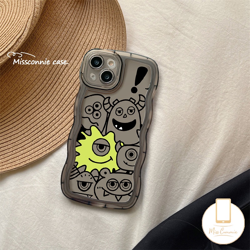 IPHONE Kartun Soft Tpu Wavy Edge Case Kompatibel Untuk Iphone11 7Plus 6 6s 87 Plus X XS Max XR 13 14 11 12 Pro Max SE 2020 14 Plus Cute Little Monster Phone Cover