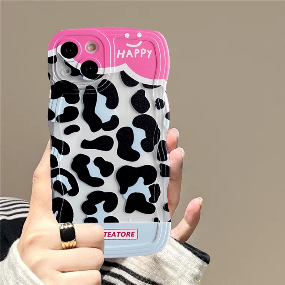 IPHONE Fashion Case Kompatibel Untuk Iphone14 13 12 11 Pro MAX iPhone7 8plus 6s Plus XR 14Plus XS MAX Patch Denim Keren Happy Leopard Print Wavy Edge Soft Couple Cases RIXUAN