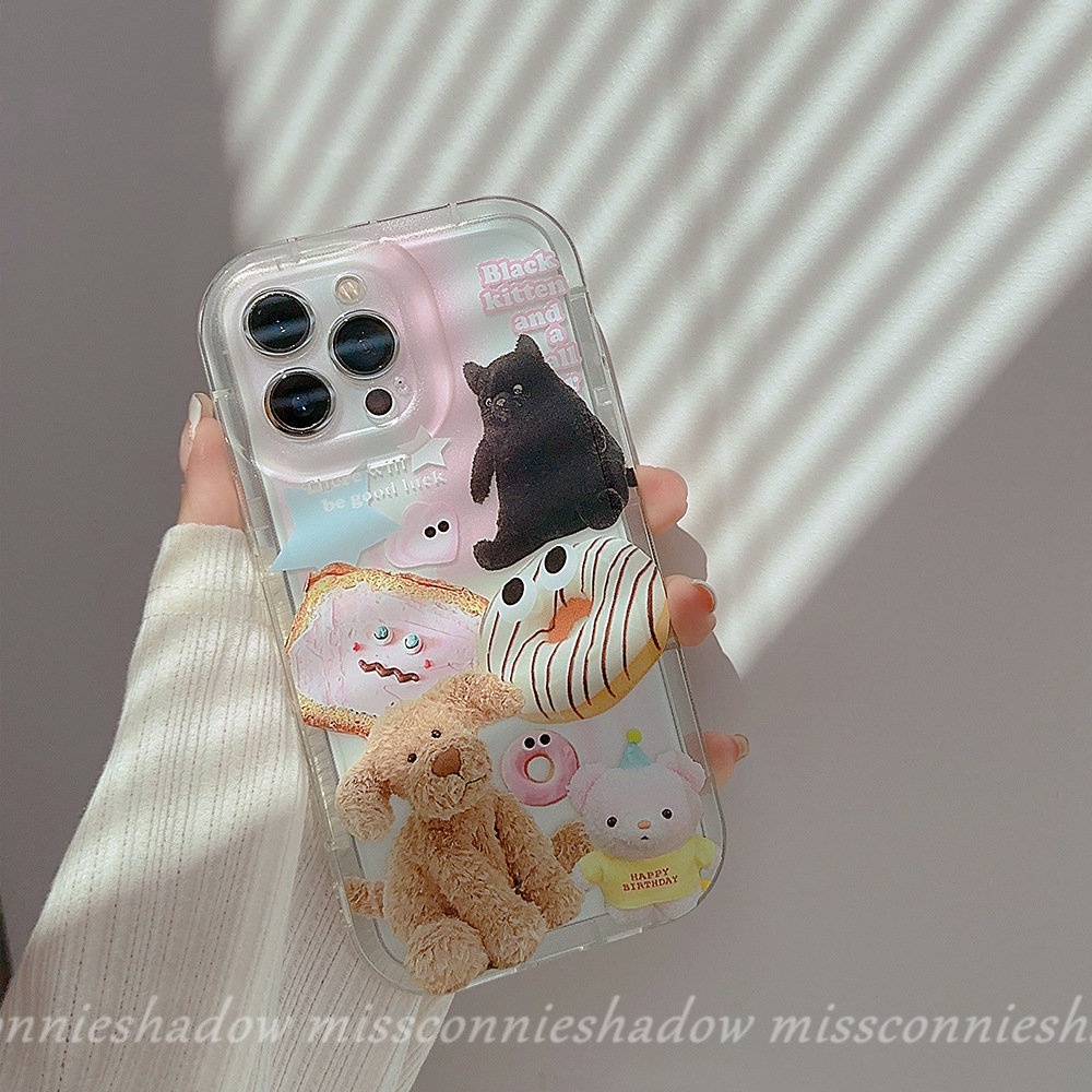 IPHONE Casing Beruang Boneka Kartun Kompatibel Untuk Iphone7 8 Plus XR 11 13 12 14 Pro Max 6s 78 6 Plus X XS Max SE 2020 Hewan Lucu Stiker Shockproof Airbag Lembut Tpu Bening Case Cover