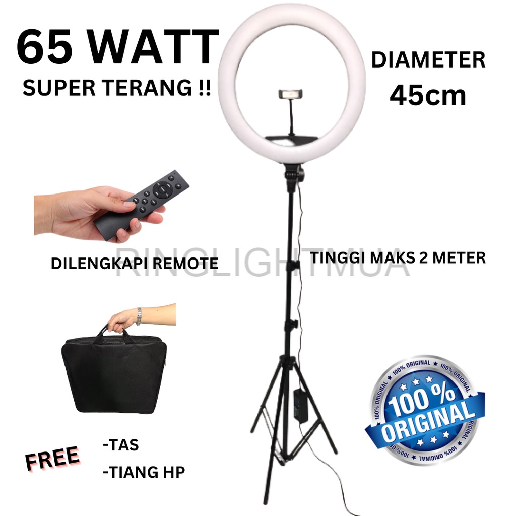 RING LIGHT BESAR 45CM 18 INCHI 65 WATT 416LED WITH REMOTE CONTROL