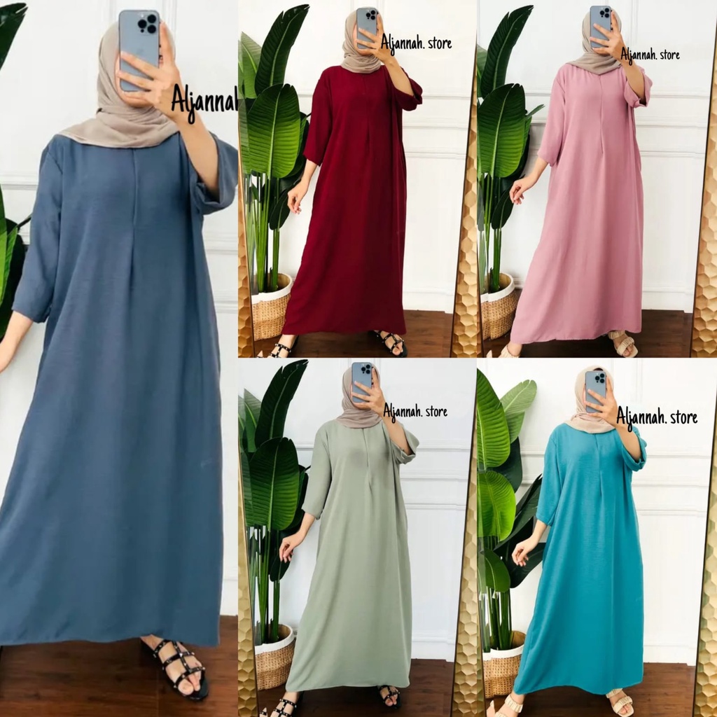 Daster Gamis Crincle Polos Lengan 3/4 / Daster Busui Semata Kaki / Long Daster Sematakaki Aljannah.store