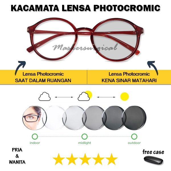SUNGLASSES PHOTOCROMIC - Kacamata Potokromik Lensa Netral Normal Transparan Berubah Jadi Hitam Jika 