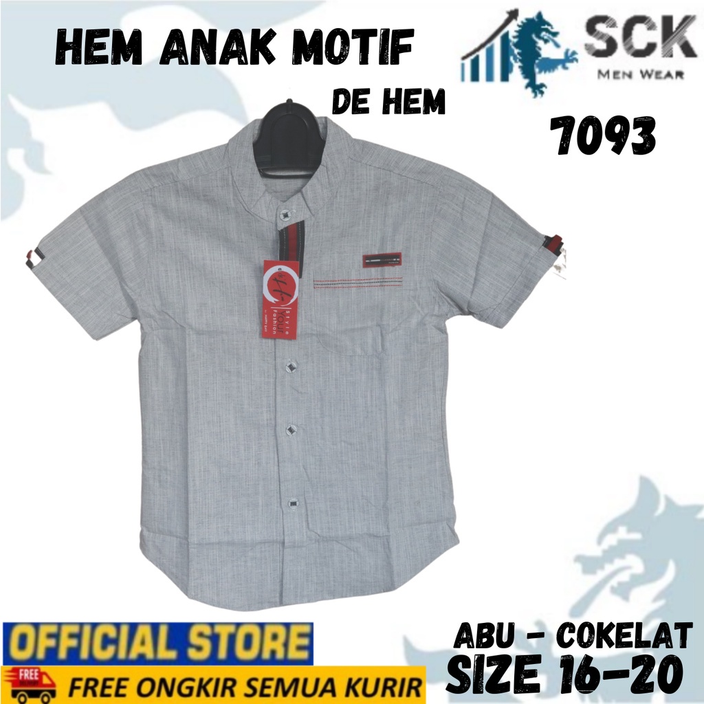 Kemeja Anak Polos De Hem 7093 16-20 Lengan Pendek [Usia 2-10Th]  / Kebutuhan Anak Laki - sckmenwear GROSIR