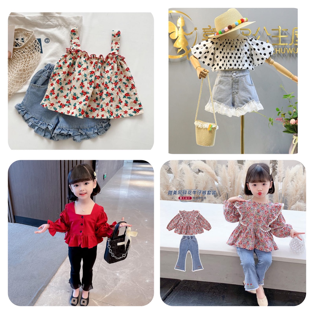 COD 1-7 Tahun Setelan Anak Perempuan Korea style Super Kece (BAJU+CELANA)