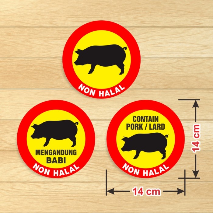 

Stiker Sign Non Halal Sticker Contain Pork Lard Mengandung Babi 14 cm