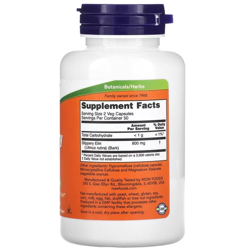 Now Food Slippery Elm 400 mg 100 Vegcap Jaga Kesehatan Pencernaan ORI USA