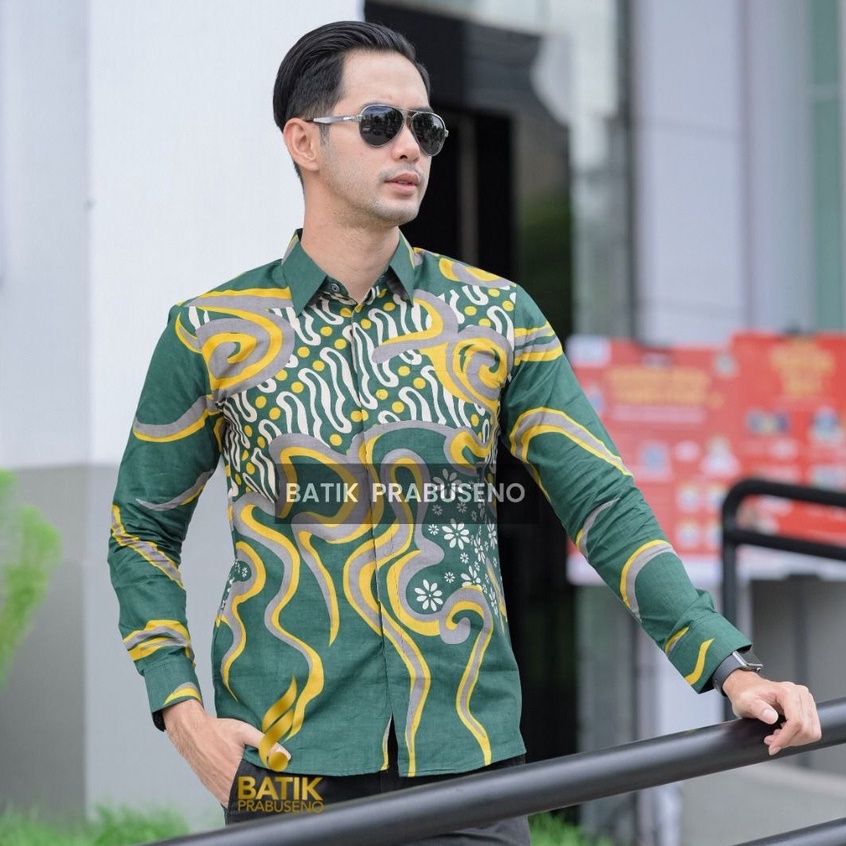 JAYA MAHESA Atasan Batik PRABUSENO Original 100% Katun Asli Pria Lengan Panjang Printing Kemeja Form