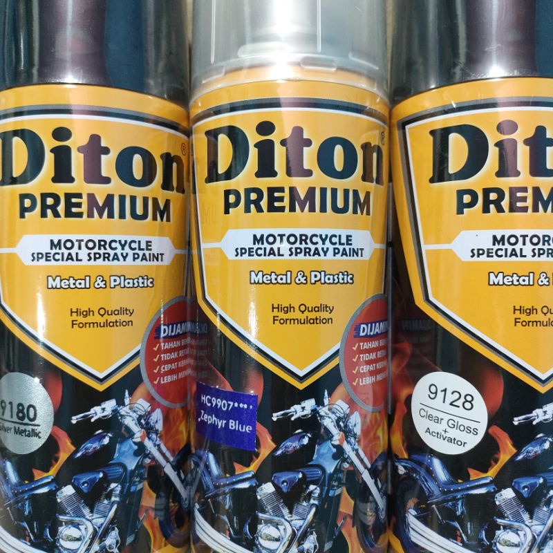 Pilok Cat Diton Premium Paket Lengkap 3 Klg Zephyr Blue Biru Metalic Metalik 9907 Silver Metalic 9180  Clear Glossy 9128 400cc Pilox Cat Semprot Diton Spray Paint