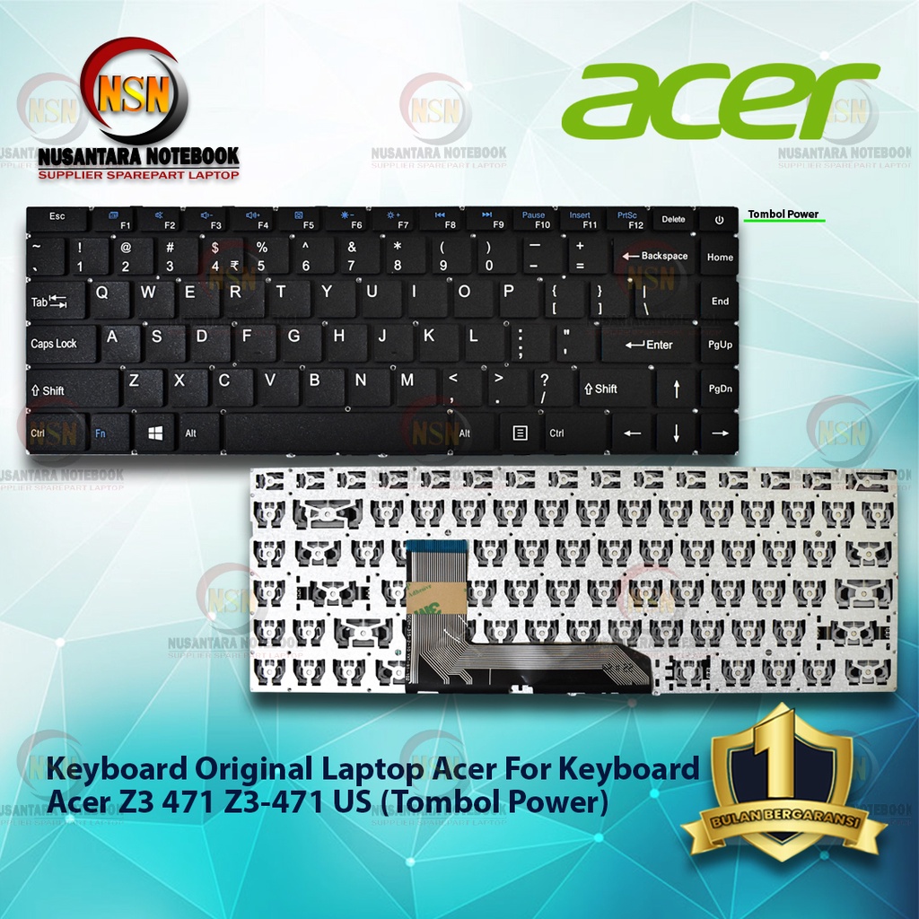 Keyboard Original Laptop Acer Z3 471 Z3-471 US Series Tombol Power