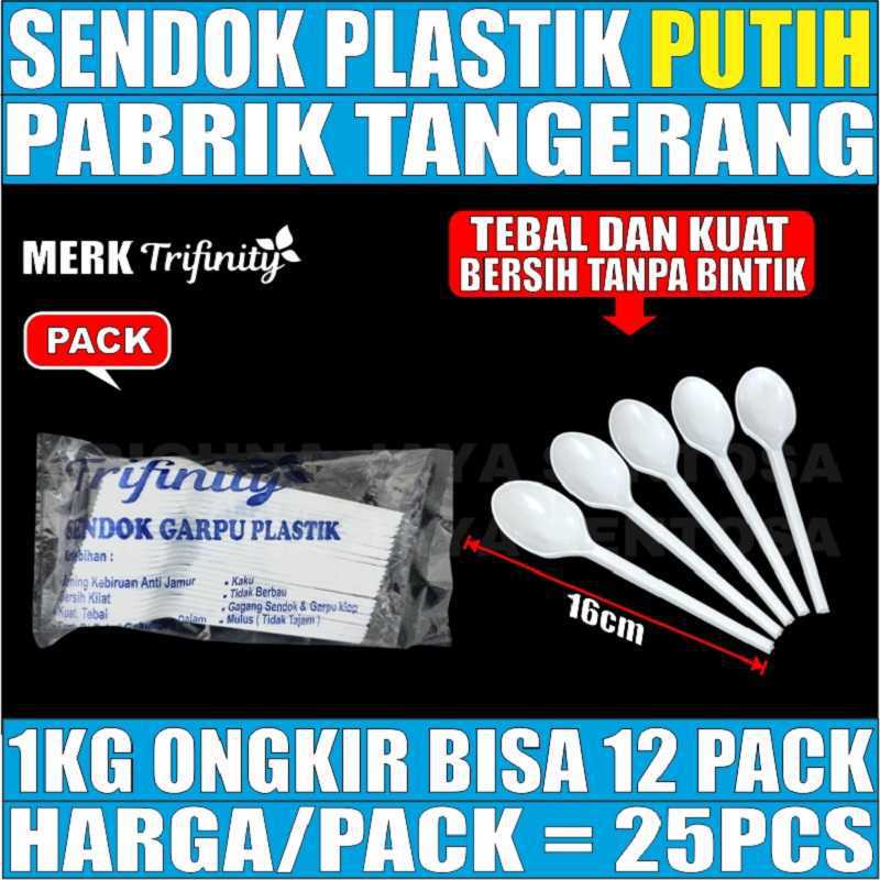 Sendok Makan Plastik Putih Susu 25 Pcs Per Pack Bersih Putih Cemerlang Kilat Trifinity