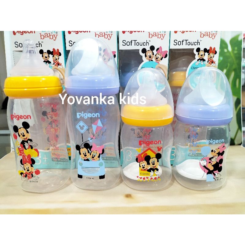 Botol Pigeon ORI Disney Baby SoftTouch  System Wide Neck BPA Free 240Ml/160Ml