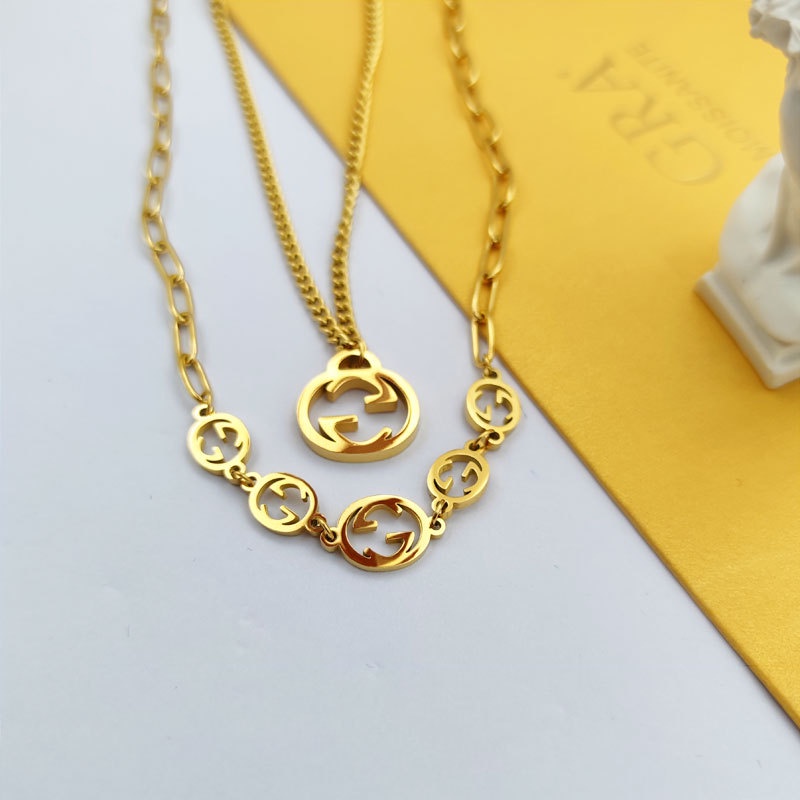 Kalung Double Layer Model Hollow | Kalung Desain Tulisan | Rose Gold 18k | Kalung Untuk Wanita | Sendok Garpu Bahan Stainless Steel | Bahan Titanium Steel