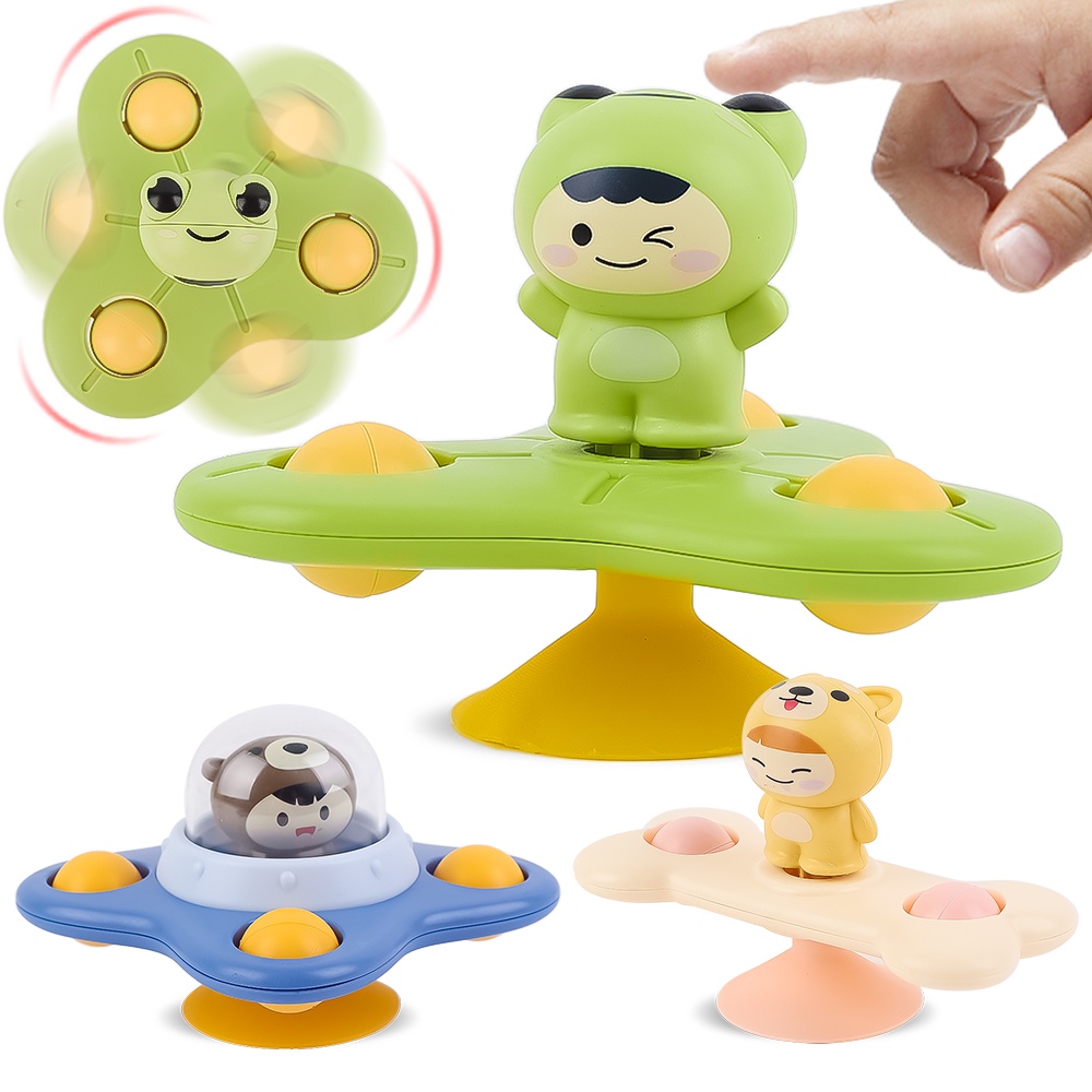 1pcs Mainan Anjing Kodok Beruang Mainan Edukasi Belajar Baby Spinner Toy Baby Bath Toys Baby Flying Saucer Sucker Swing Fun Toy Balita