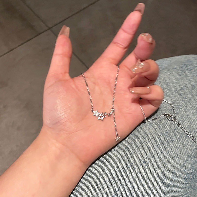 Bintang Splicing Rumbai Liontin Kalung Perempuan Korea Lembut Klavikula Rantai