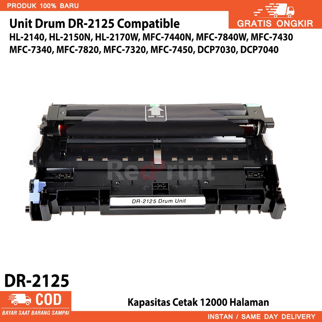 DRUM UNIT DR-2125 PRINTER HL-2140, HL-2150N, HL-2170W, MFC-7440N, MFC-7840W, MFC-7430, MFC-7340, MFC-7820, MFC-7320, MFC-7450, DCP7030, DCP7040