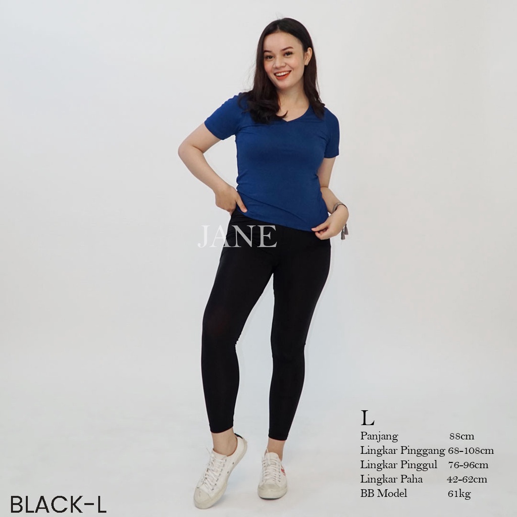 JANE COLLECTION || Celana Olahraga ANTI JIPLAK Fitness Basic Legging Import Black Pants Jumbo Hitam