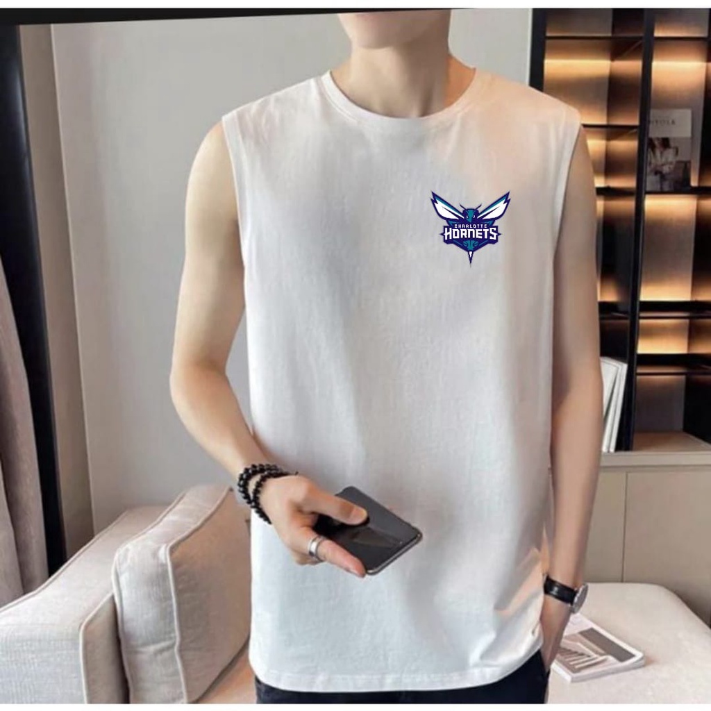 Kaos Singlet Pria Edisi Logo NBA Hornets / Baju Tanpa Lengan Pria  / Atasan Pria / Singlet Cowok