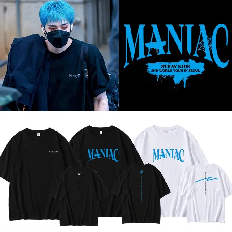 Baju Kaos Maniac Stray Kids Kpop Wanita Lengan Pendek Oversize T shirt Stray Kids Maniac Unisex Kaos K-Pop Straykids Maniac Skz Skzoo Album Terbaru Baju Stray Kids Maniac Straykids Maxident Jumbo XXXL Tshirt Stray Kids Maniac 2ND World Tour KPop Idol XXL