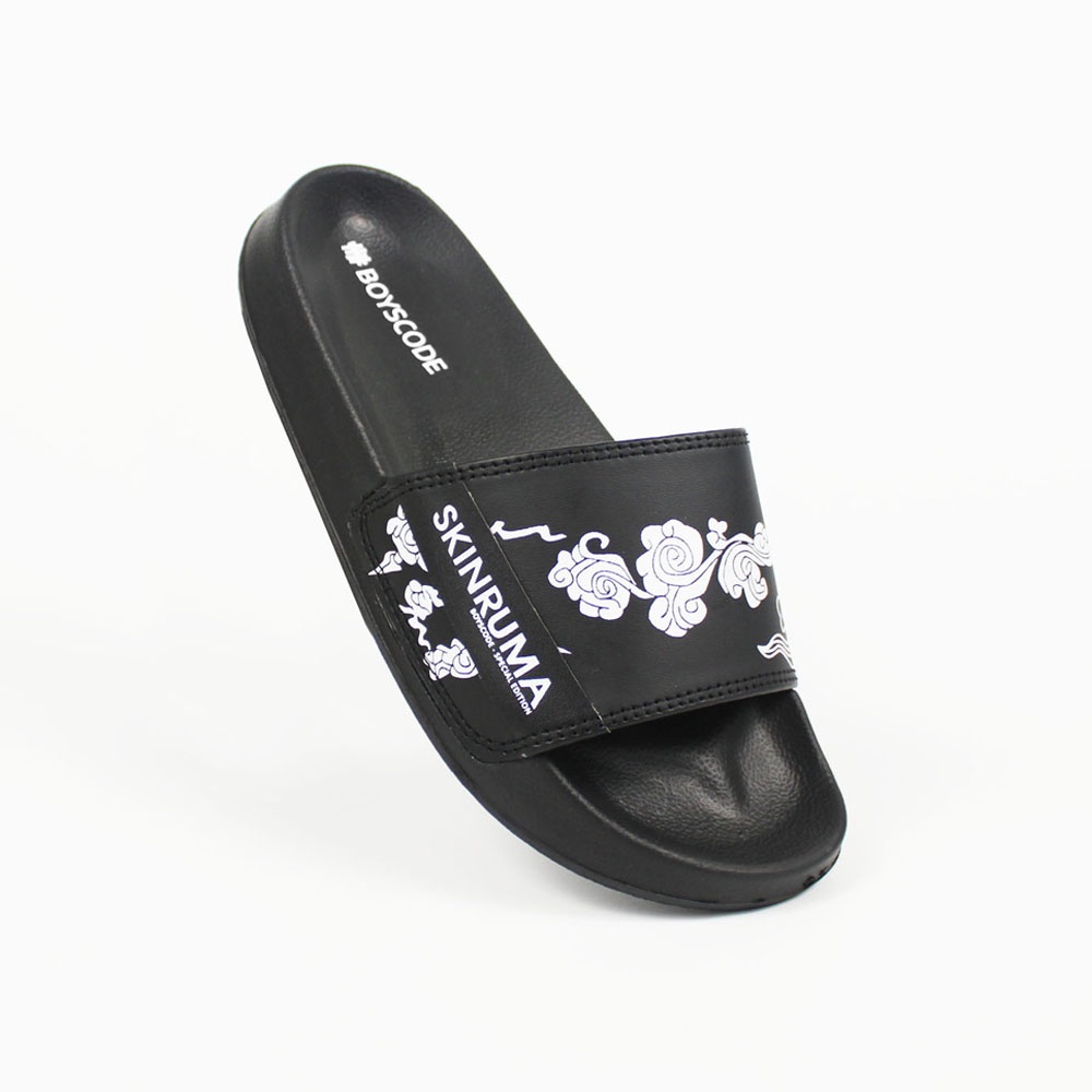 Sendal Slop Pria Wanita BOYSCODE X SKINRUMA Japan Clouds Hitam / Slide Pria / Slip On Pria / Sendal Cowok / Sendal Cewek