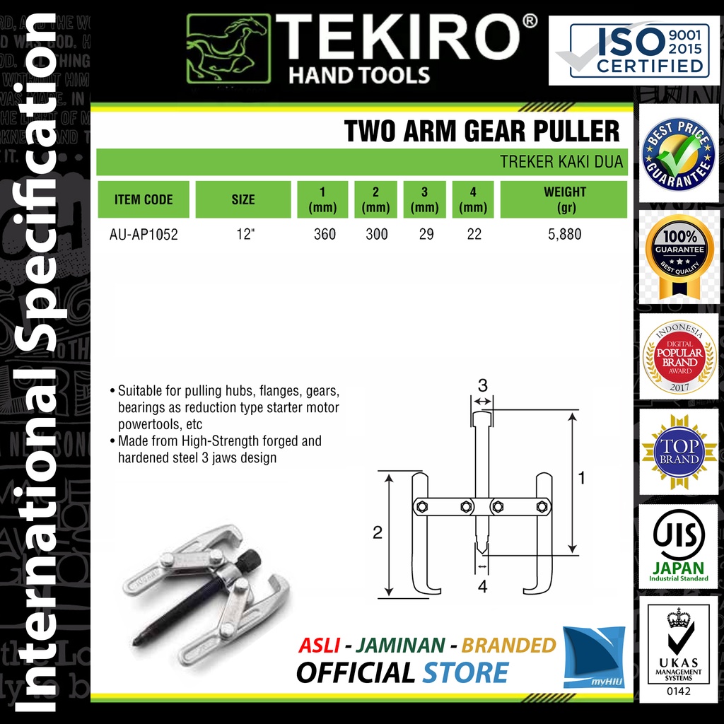Treker Dua Kaki 12&quot; inch / Tracker 2 Lengan / Two Arm Puller Professional TEKIRO
