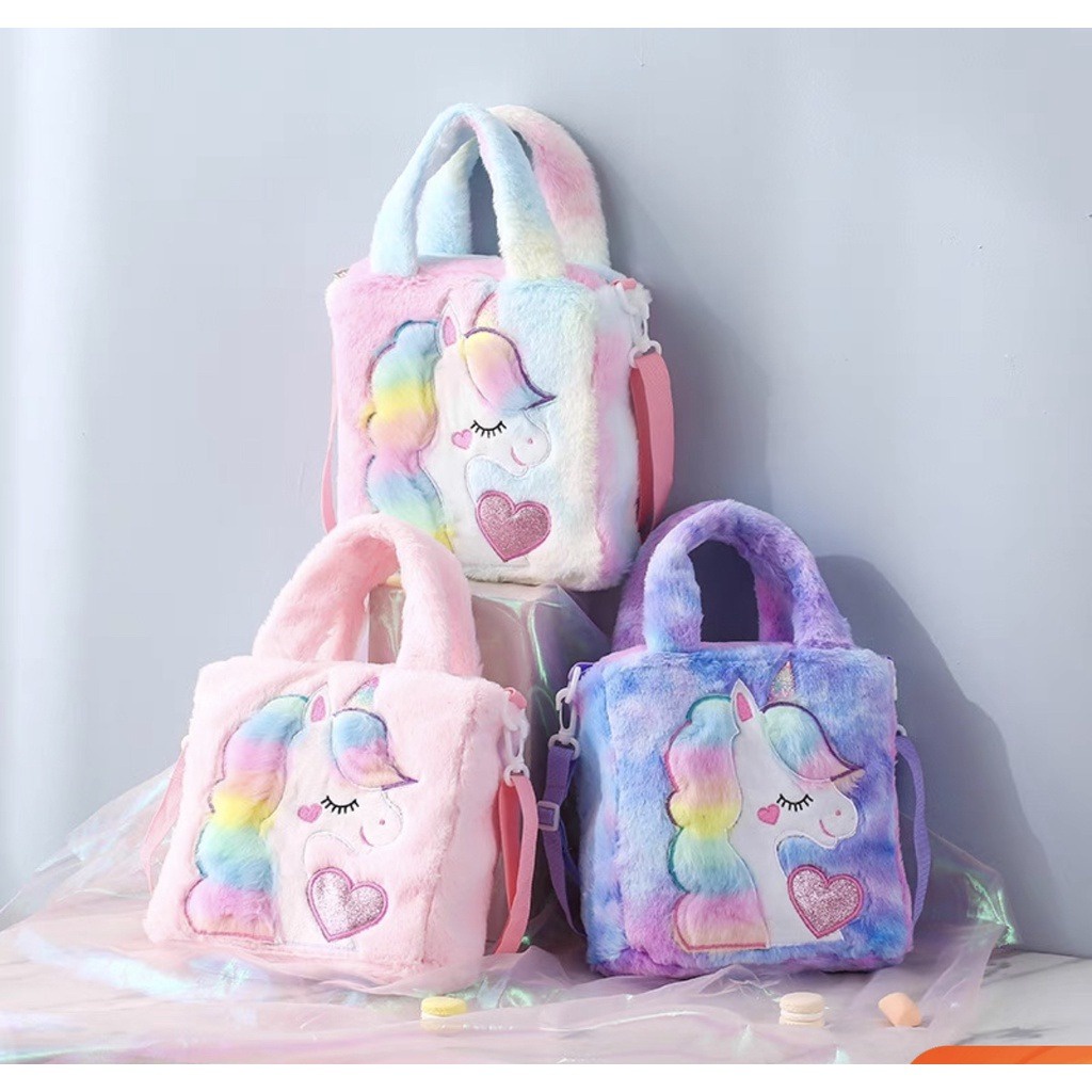 Tas Tote Sling Bag Unicorn Bludru Kado Anak Perempuan TK SD