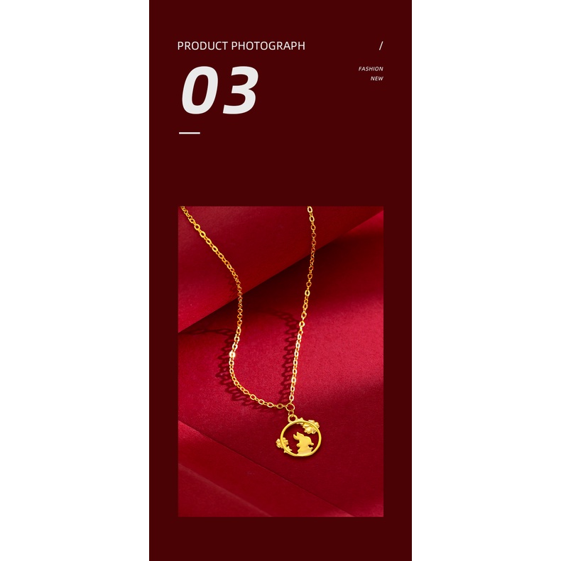 Goldkingdom Perhiasan Fashion Emas Asli Kadar 375Bangkok Aksesoris Ready Stock Tahun Baru Zodiak Kelinci Kecil Kalung Laurel Kelinci O Rantai Manis Lucu Rantai Tipis