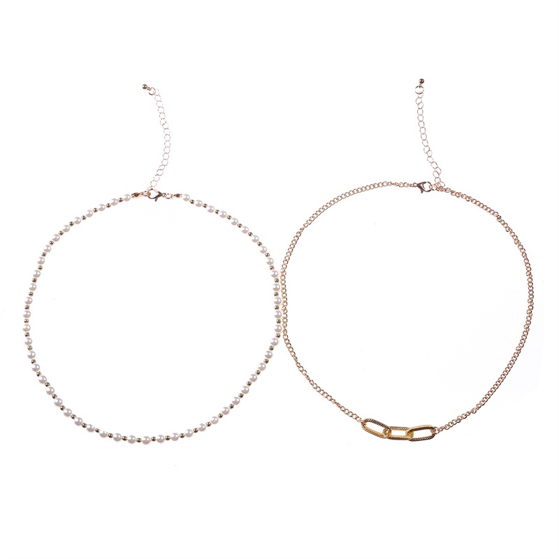 [AYBx] Baju Kaos Distro Pria Wanita Lengan Pendek Temperamen Pria Sederhana Mutiara Imitasi Kalung Pria Geometris Rantai Logam