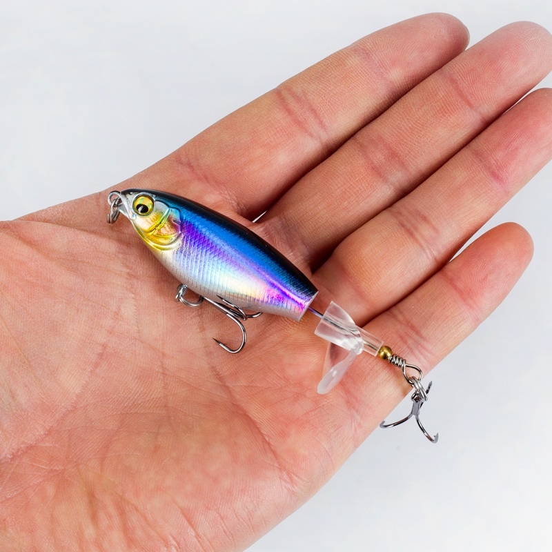 5warna Umpan Pancing Topwater 1PCS 7.5/9.5cm Plastik Berputar Ekor Ikan Kecil Pintail Bass Lures 3D Mata Whopper Plopper Dengan 2kait Treble Aksesoris Memancing