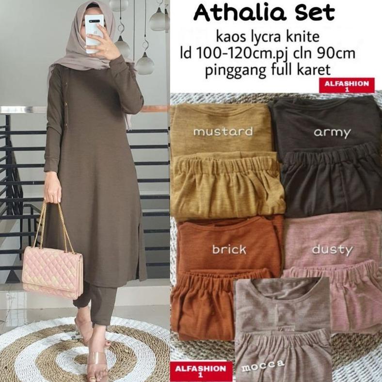 Athalia Set - Setelan Kaos Lycra Knite Rajut Ld100+ Setcel / One Set Rajut / 298-6303